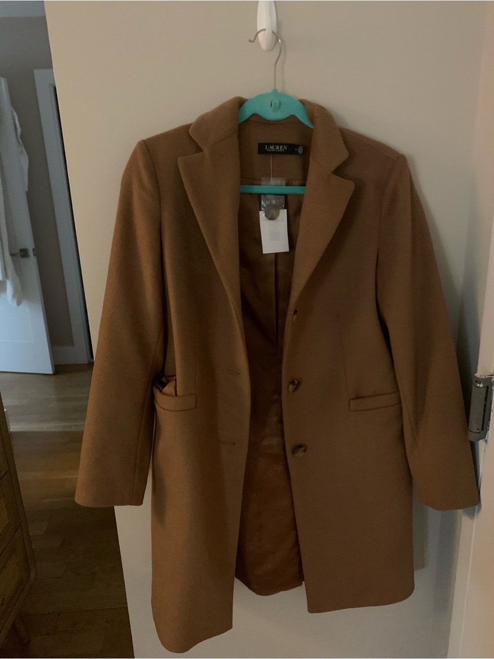 Ralph Lauren Women’s Double-Breasted Camel Peacoat Jacket